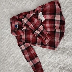 Old Navy Soft-Brushed Flannel Pocket Shirt Burgendy Black White toddlers size 2t